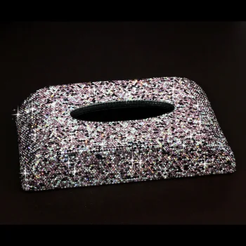 Хрустальная коробка для салфеток для автомобиля, Аксессуары для интерьера автомобиля, Роскошная кожа с бриллиантовым блоком, чехол для бумажных полотенец для женщин, подарок, Розовый, черный