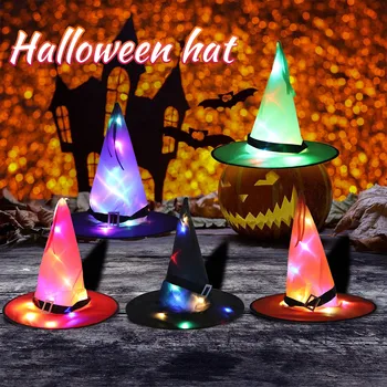 Шляпа на Хэллоуин, декоративный реквизит для вечеринки на фестивале призраков, светодиодная светящаяся шляпа ведьмы, шляпа волшебницы, шляпа волшебника